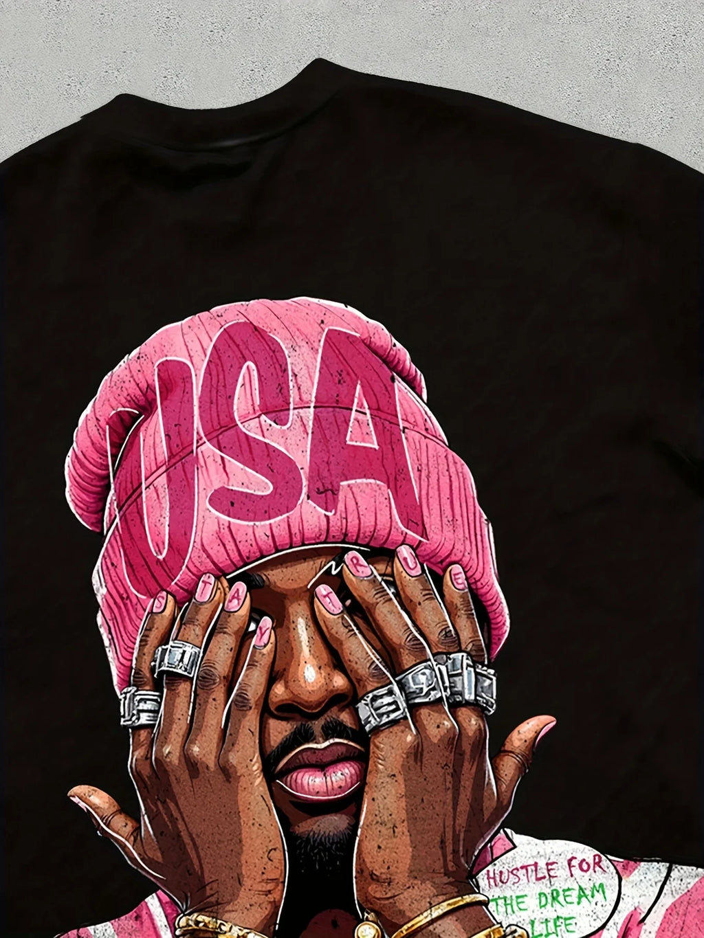 Men's Casual Summer Short Sleeve T-Shirt USA Graphic Print Pink & White Design Round Neck Lightweight & Breathable Casual Attire