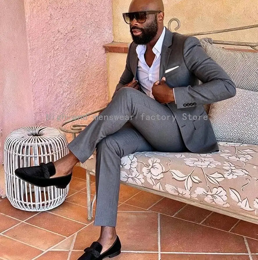 Casual Blue Business Notched Lapel Men Suits for Wedding Suits Man Tuxedos Slim Fit Terno Masculino 2 Pieces (Jacket+Pants)