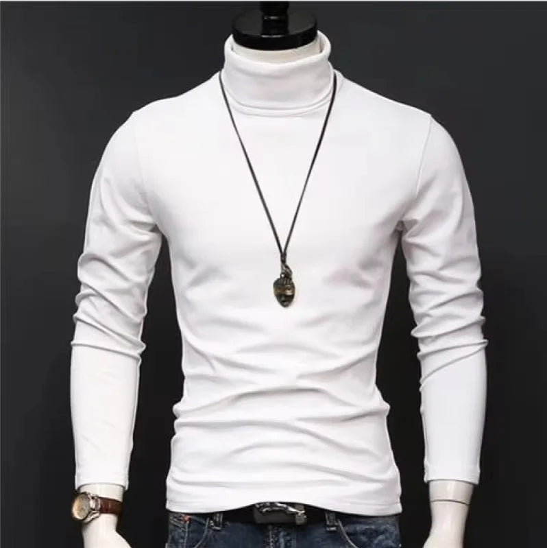 Spring Autumn Thin Men Pullovers Sweaters Turtleneck Knitted Sweater for Men  Clothing Male Sweaters Full Black White Tops