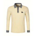 Men's Houndstooth Patchwork Long Sleeve Polo Shirt Classic Casual Business Tops Breathable Lightweight Knitwear for Spring Fall