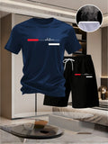 Summer men's casual short-sleeved T-shirt and shorts sports outfit - comfortable printed lightweight quick-drying set