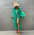 Bikini Cover Up Tie Dye Printed Women Long Beach Kimono Swimsuit Cape 2022 New Summer Beachwear Self Belted Bathing Suit