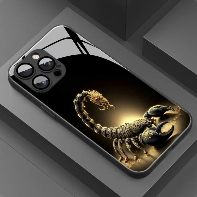 Light luxury gold scorpion pattern Phone Case For iPhone 17 16 16e 15 14 13 12 Mini 11 Air Pro XS Max XR X Plus Glass Silicone