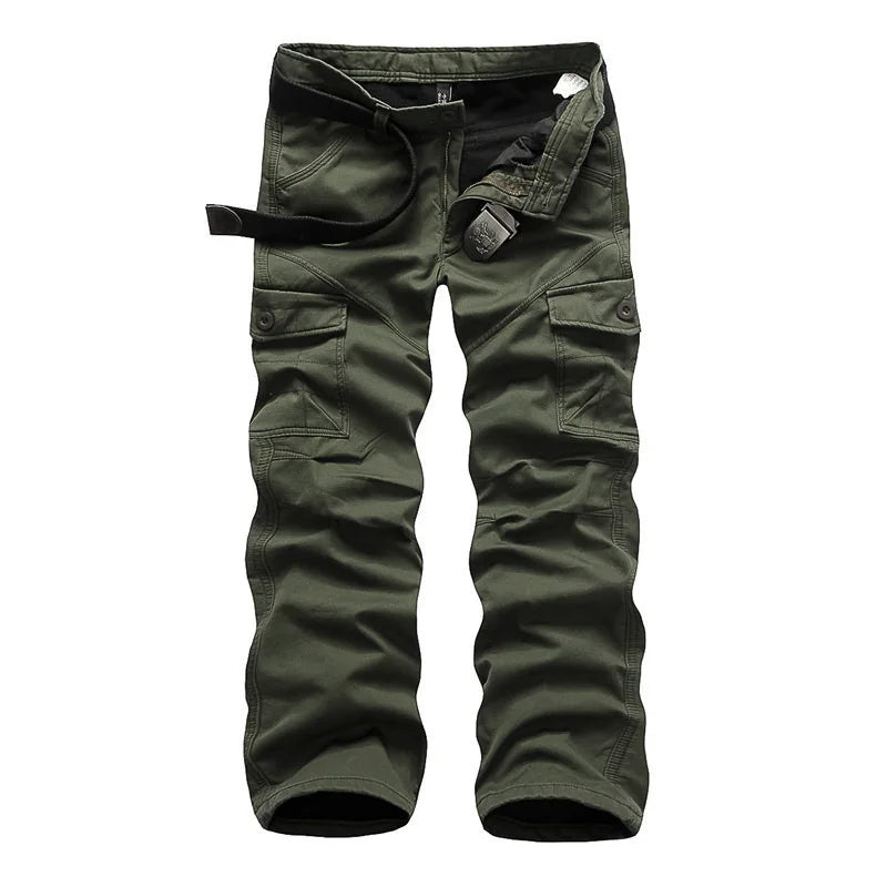 Men's Velvet Thickened Camouflage Cargo Pants Fashion Multi Pockets Tactical Combat Trousers Loose Outdoor Casual Pants for Male