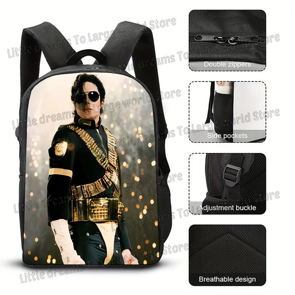 Michael Jackson Backpacks Student 3D Printing 16inch School Bags Boys Girls Outdoor Sports Rucksack Large Travel Knapsack Gift