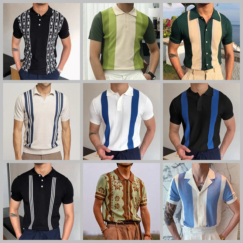 New European And American Style Jacquard Knit T-shirt Fashion Lapel Short-sleeved Business POLO Shirt In Multiple Colors