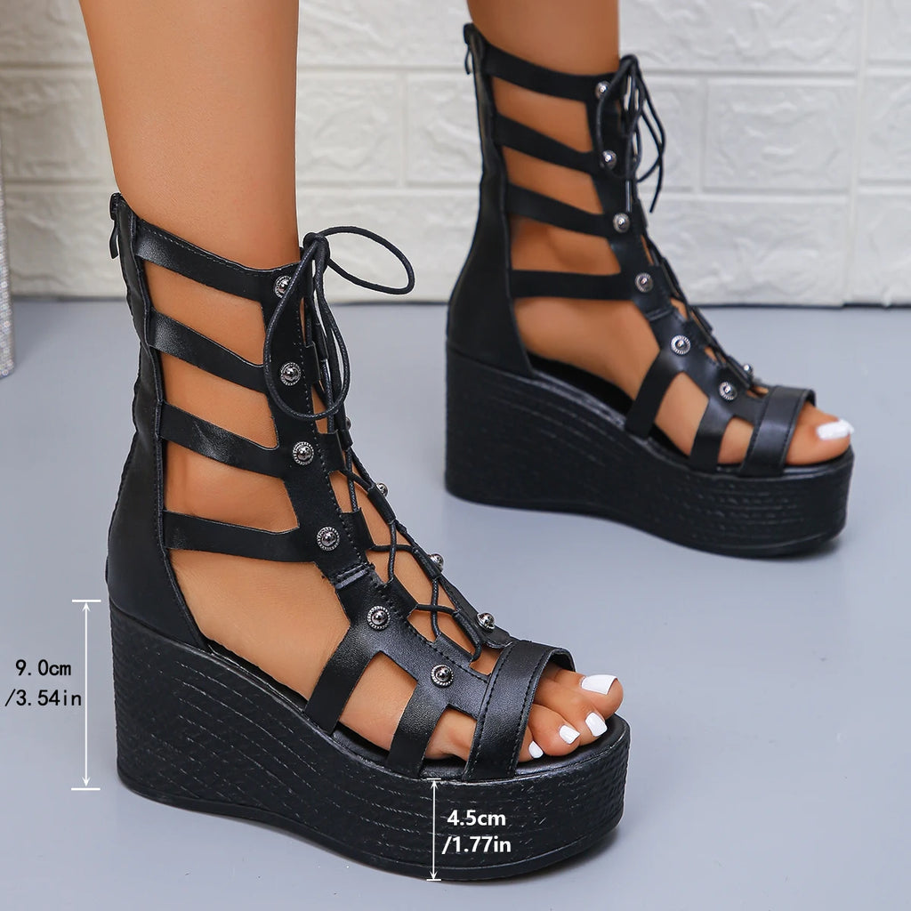 Women High Heels Sandals New Summer Walking Pumps Lace-up Wedge Platform Sport Casual Beach Shoes Women Zapatillas De Mujer