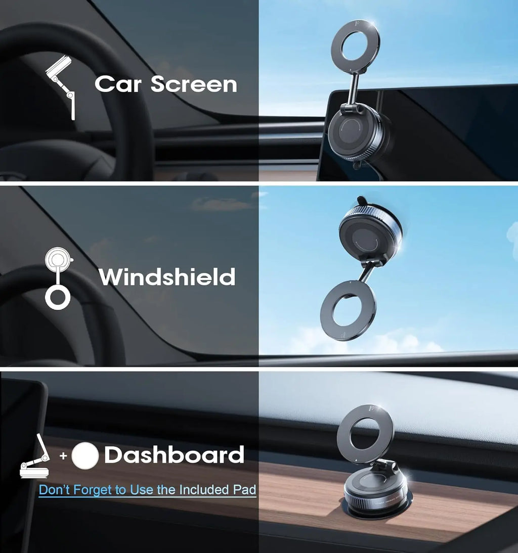 Strong Magnetic Vacuum Car Phone Holder Foldable 360° Adjustable Universal Mount for Car Dashboard Desk Bathroom & More ﻿