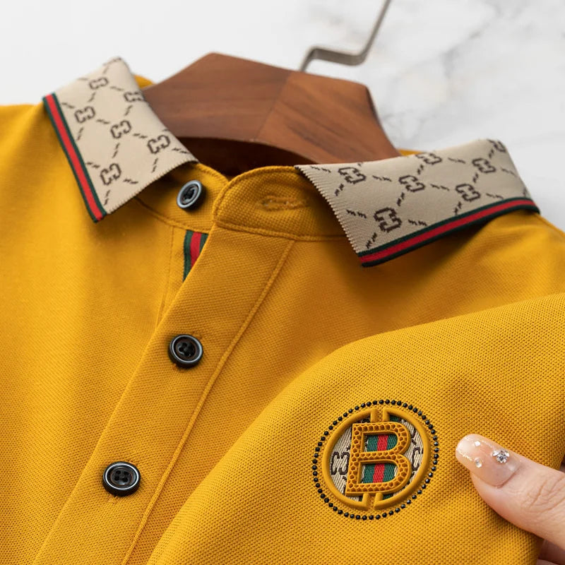Fashionable Summer Mens Clothing Brand Exquisite Badge Letter Style Breathable Short Sleeve Comfortable Cotton Casual Polo Shirt