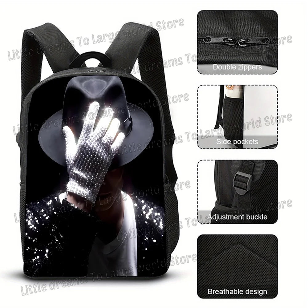 Michael Jackson Backpacks Student 3D Printing 16inch School Bags Boys Girls Outdoor Sports Rucksack Large Travel Knapsack Gift