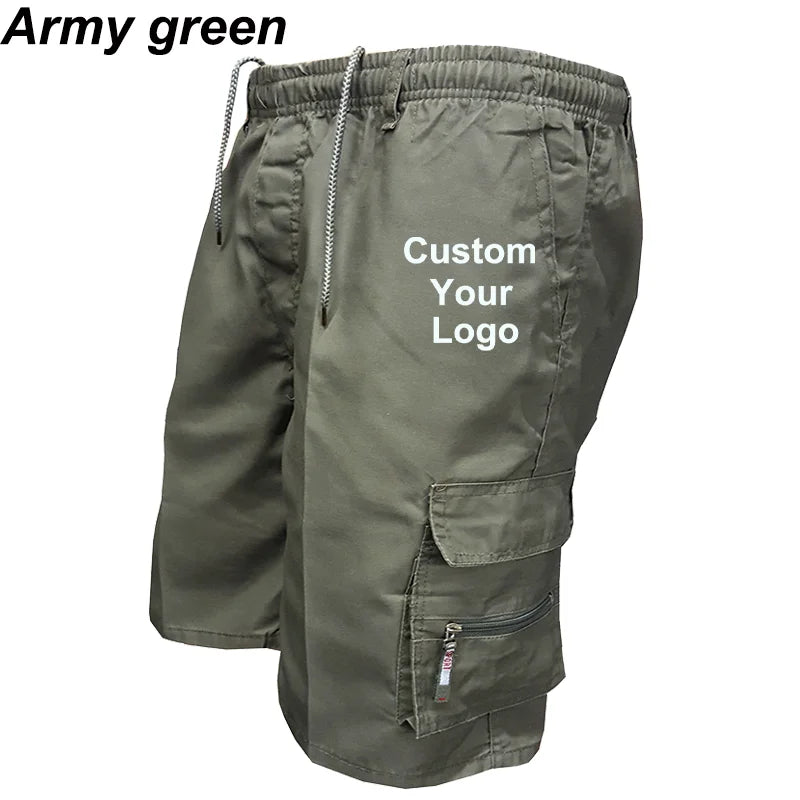 Fashion Mens Custom Your Logo Cargo Shorts New Side Multi-pockets Men Loose Work Shorts Casual Short Pants Male Summer Outdoor S
