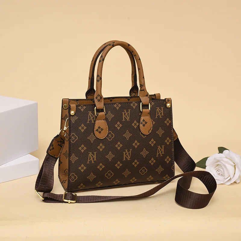 Elegant Retro Women's Tote Bag Single Shoulder Crossbody Bag Floral Print Ladies Handbag Luxury Texture Commuter Messenger Bag