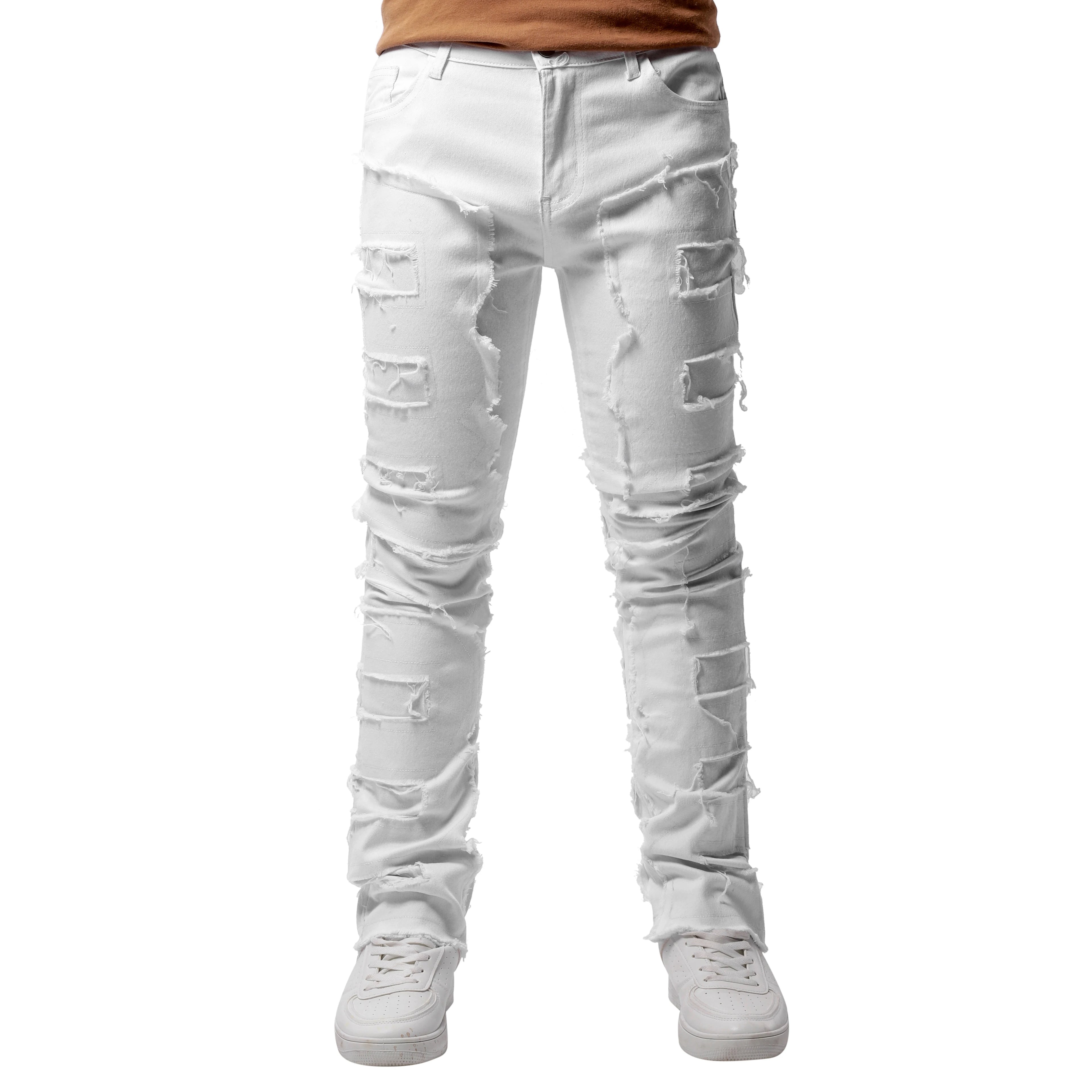 2025 New Men Ripped Stacked Jeans Distressed Slim Fit Skinny Straight Leg Jeans Fashion Hip Hop Denim Pants Casual Streetwear