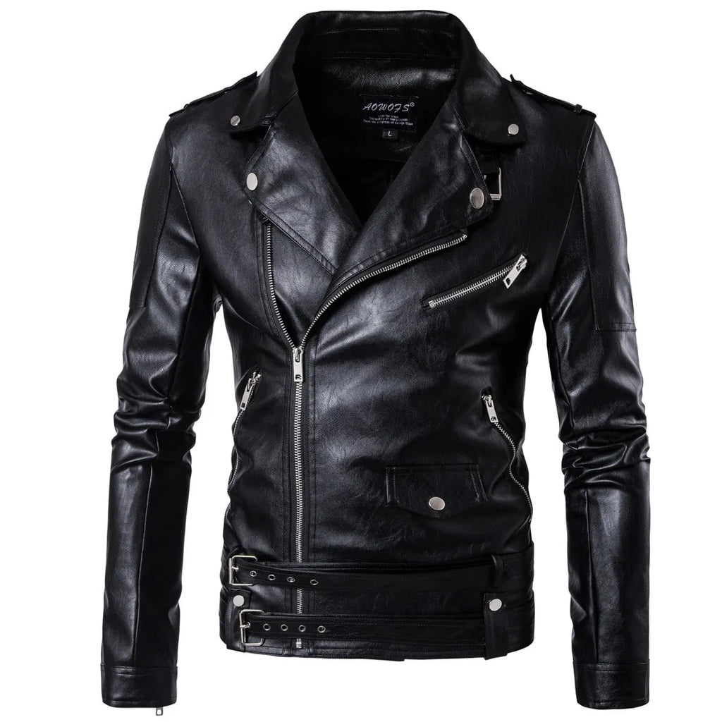 Handsome Motorcycle Leather Jackets for Men British Style Fashion Faux Leather Zipper Coat Casual Streetwear Men Punk PU Jackets