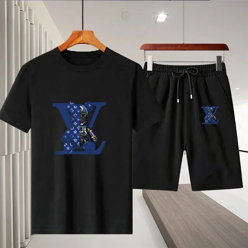 2025 Summer New Men Women Cotton Breathable T Shirt Shorts Two Piece Set Outdoor Casual Short Sleeve Sports Tracksuit Outfit