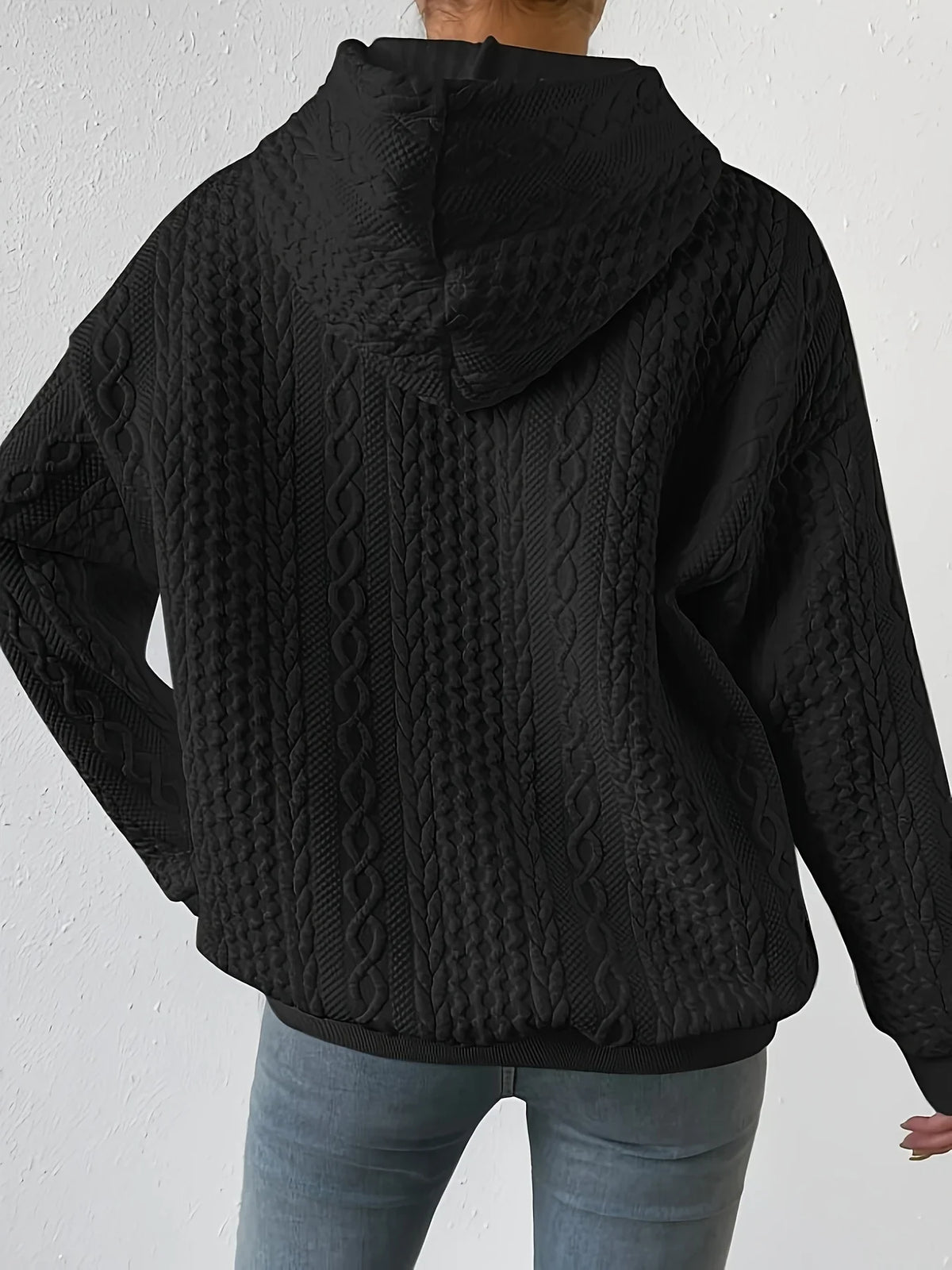 Women's 2026 Long-Sleeved Jacquard Hoodie Loose Sweater with Straps for Autumn Winter New Fashion Style
