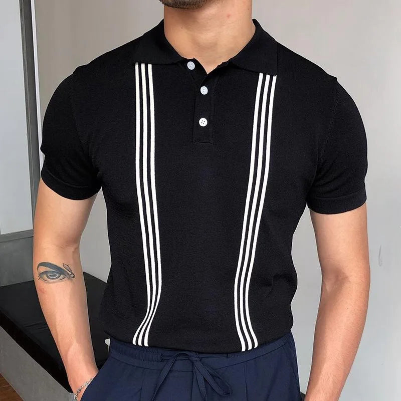 New European And American Style Jacquard Knit T-shirt Fashion Lapel Short-sleeved Business POLO Shirt In Multiple Colors