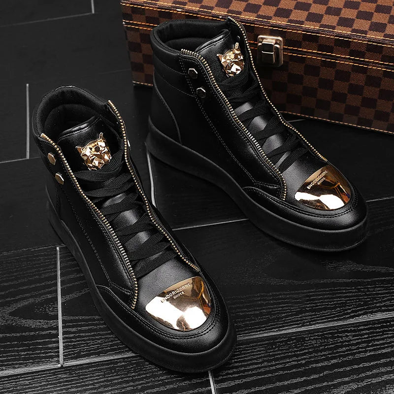 High Top Casual Shoes Men Sneakers 2026 Fashion Skateboard Shoes Leopard Platform Shoe Sport Training Shoes Men's Ankle Boots