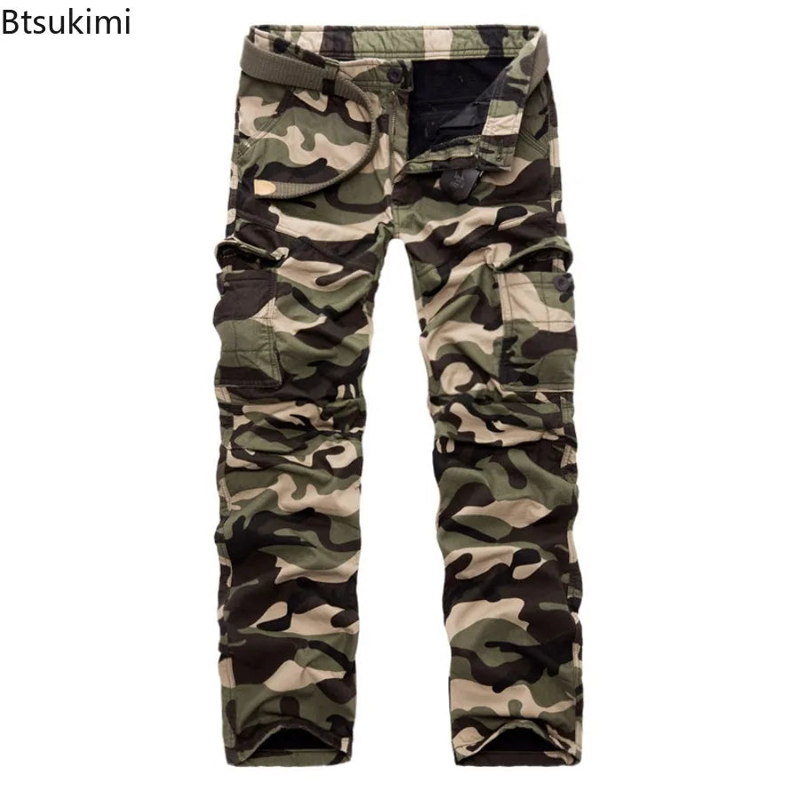 Men's Velvet Thickened Camouflage Cargo Pants Fashion Multi Pockets Tactical Combat Trousers Loose Outdoor Casual Pants for Male
