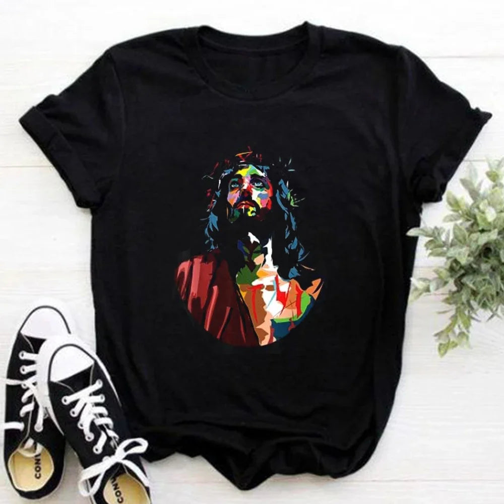 2026 Jesus Is King Letter Print Women T-shirt Christian Faith Hope Love Harajuku T Shirts Religion O-neck Tops Tees Streetwears
