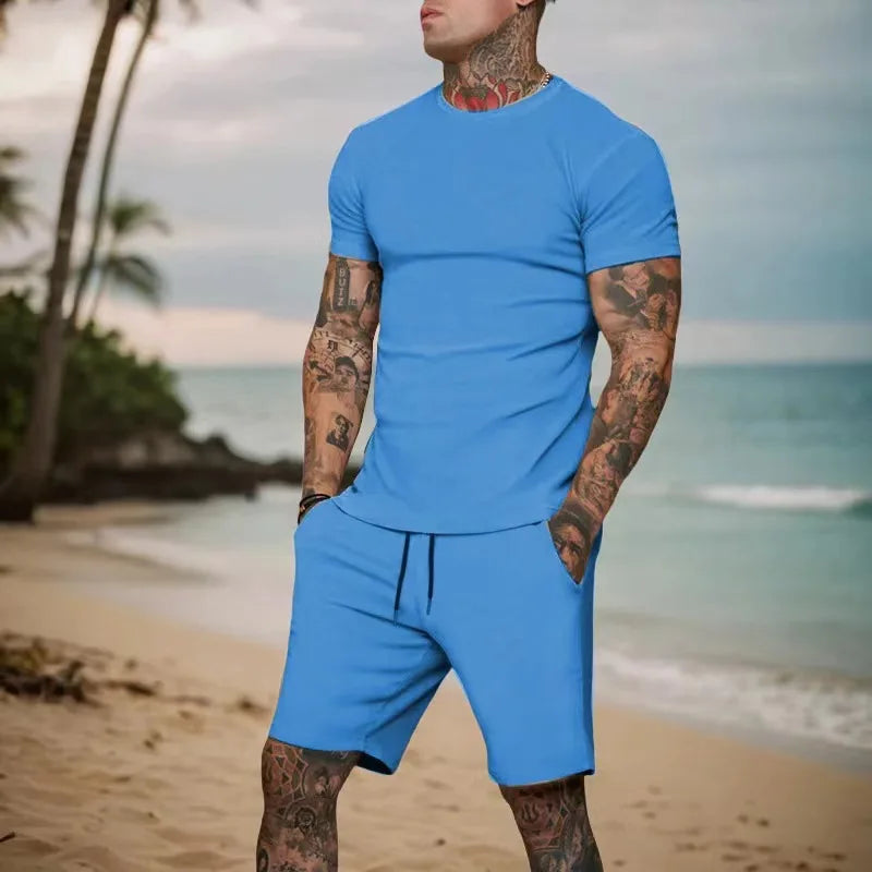 2026 Fashionable and casual summer outdoor sports suit men's breathable T-shirt shorts casual and fashionable two-piece set