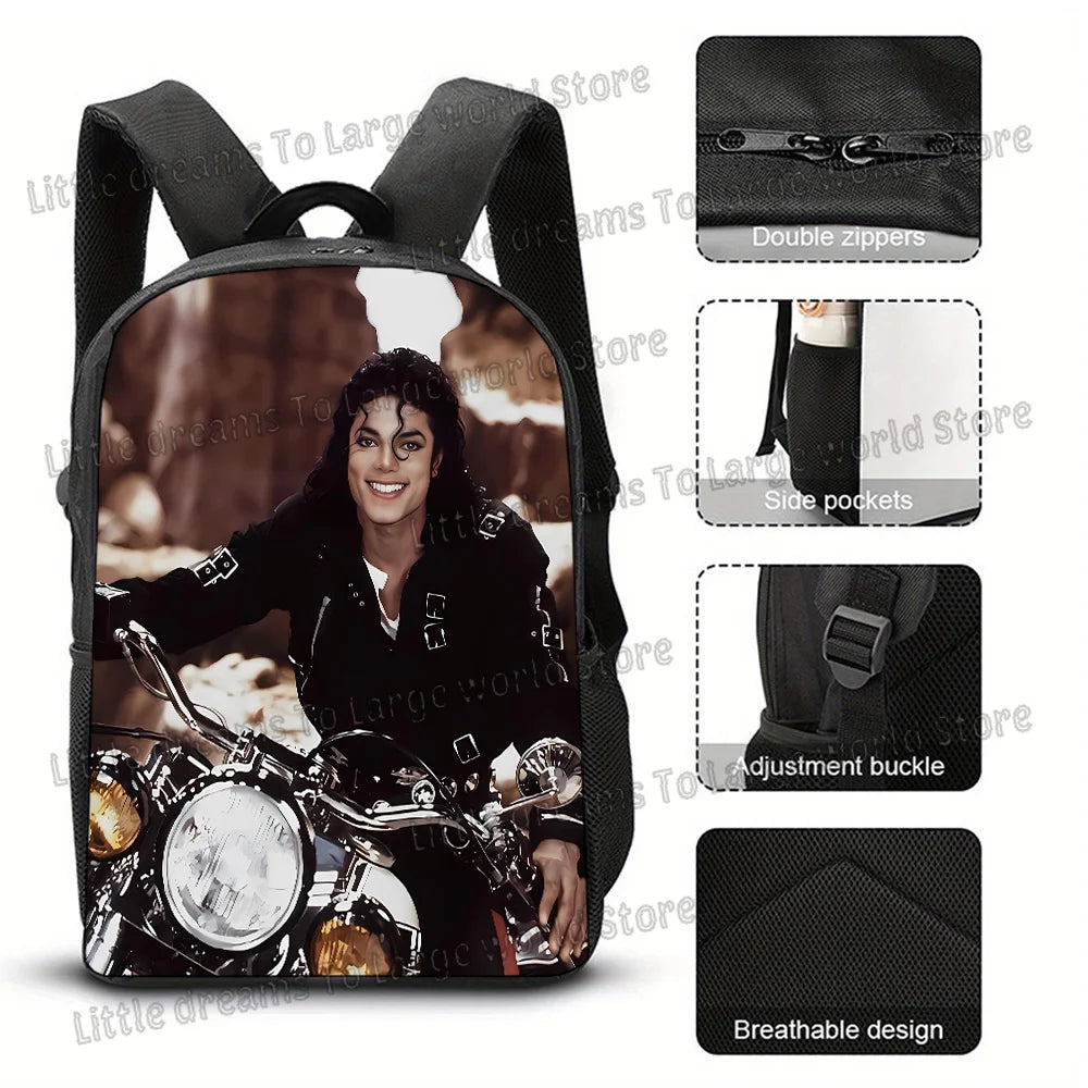 Michael Jackson Backpacks Student 3D Printing 16inch School Bags Boys Girls Outdoor Sports Rucksack Large Travel Knapsack Gift