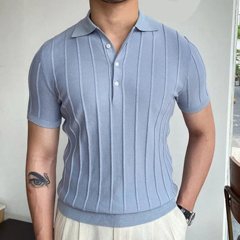 New European And American Style Jacquard Knit T-shirt Fashion Lapel Short-sleeved Business POLO Shirt In Multiple Colors