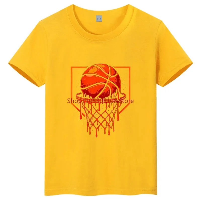 Rebounding Basketball Children's T-Shirt Pure Cotton Round Neck Fashionable Parent-Child Outfit Candy Color Family Outfit