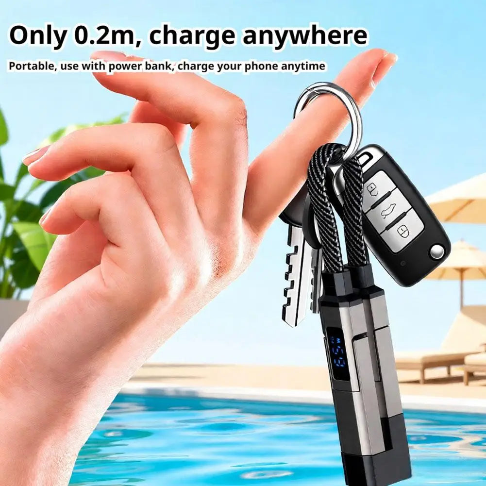 Keychain LED Display Braided 4 in 1 Fast Charge Cable Zinc Alloy 66W Phone Charger for iPhone Android Type-C Portable Durable