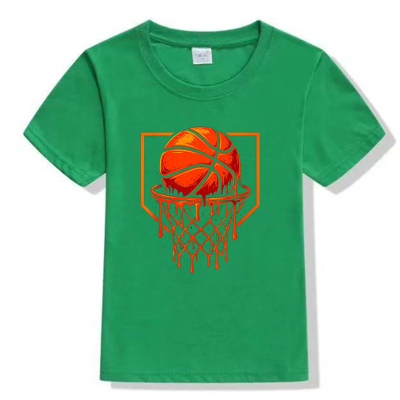 Rebounding Basketball Children's T-Shirt Pure Cotton Round Neck Fashionable Parent-Child Outfit Candy Color Family Outfit
