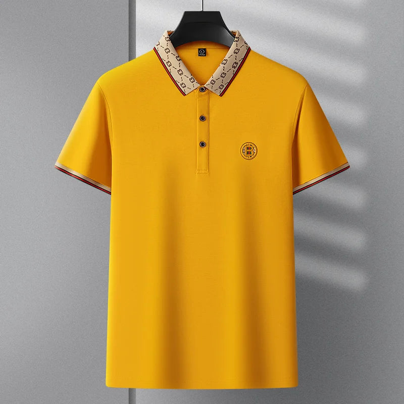Men's personality jacquard lapel polo T-shirt high-end brand cotton comfort business short sleeve fashion trend premium badge