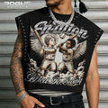 Harajuku Baseball Angel Chicano Streetwear Men Tank Crop Print Sleeveless Tops Vintage Distressed Grunge Retro Y2K Graphic Tees