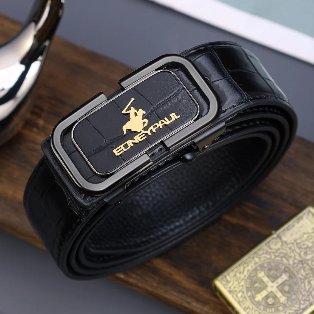 Men's automatic buckle leather belt for office workers' commuting, adjustable belt suitable for formal and casual wear