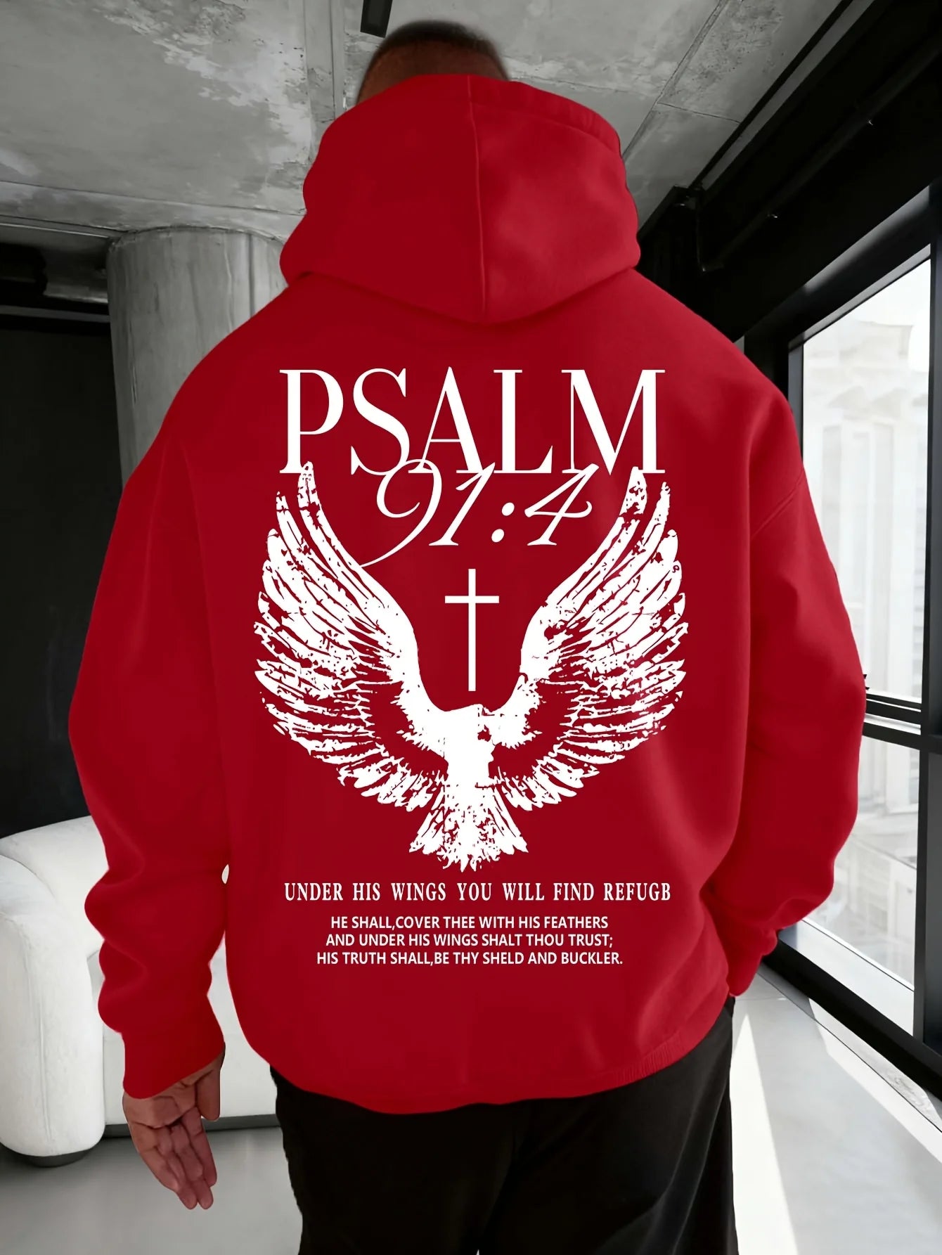 Christian Bible "Psalm" 91:4 Print Men Women Hoodie Street Casual Retro Harajuku Trend Fall Winter Pullover Sweatshirt Clothing