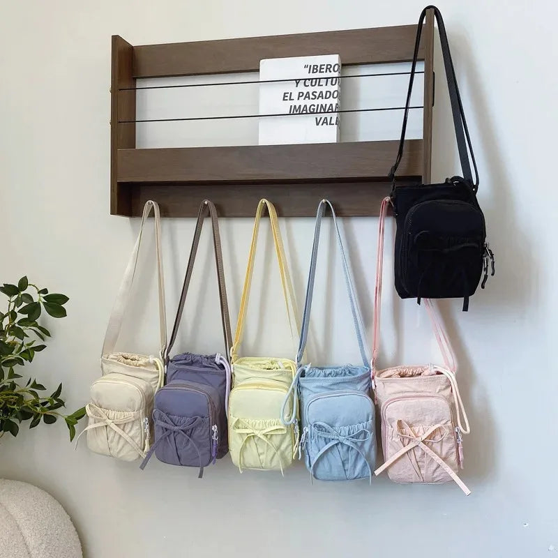 Fashion Soft Casual Crossbody Bag with Bow Decoration Adjustable Strap Multi-Compartment Versatile Shoulder Purse for Women