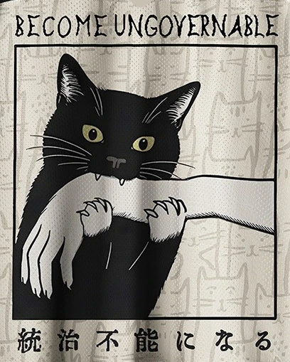 Adult and Kids Rebellious Black Cat 3D Print Jersey, 'Cannot Dominate' Meme American Retro Short Sleeve