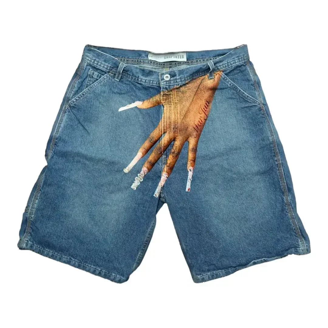 Casual denim short for men 2024 new gothic punk cross graphic print design fashion comfortable versatile y2k casual jorts shorts
