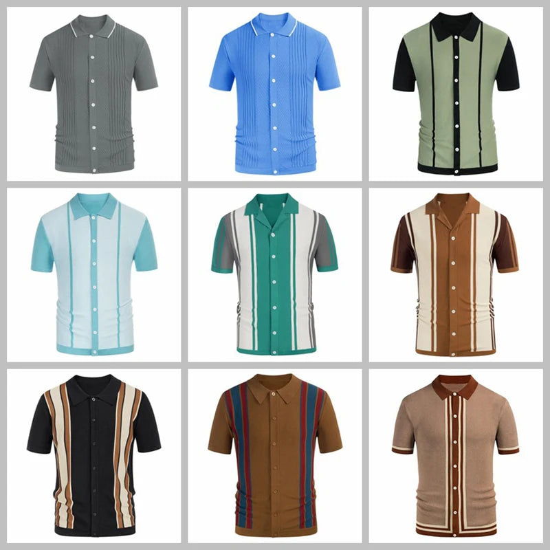 New European And American Style Jacquard Knit T-shirt Fashion Lapel Short-sleeved Business POLO Shirt In Multiple Colors