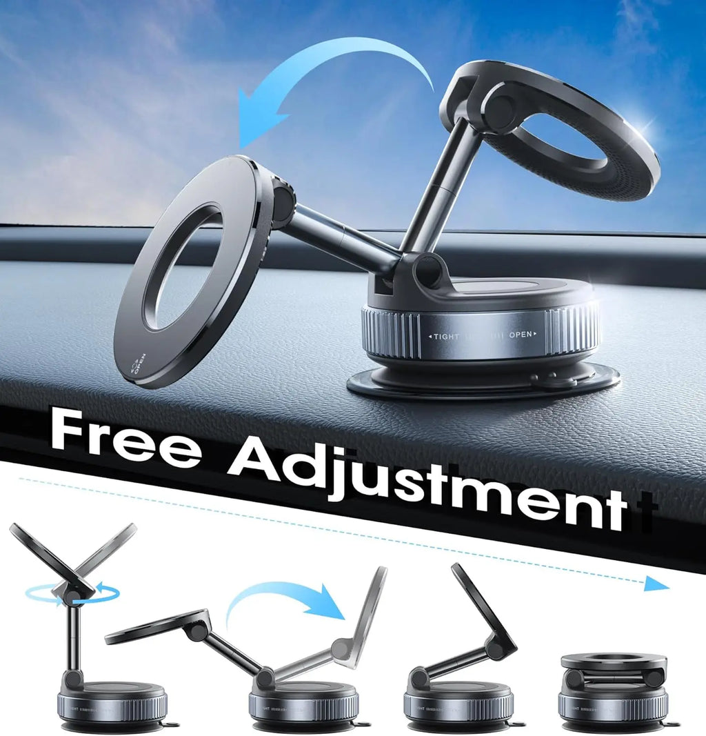 Strong Magnetic Vacuum Car Phone Holder Foldable 360° Adjustable Universal Mount for Car Dashboard Desk Bathroom & More ﻿