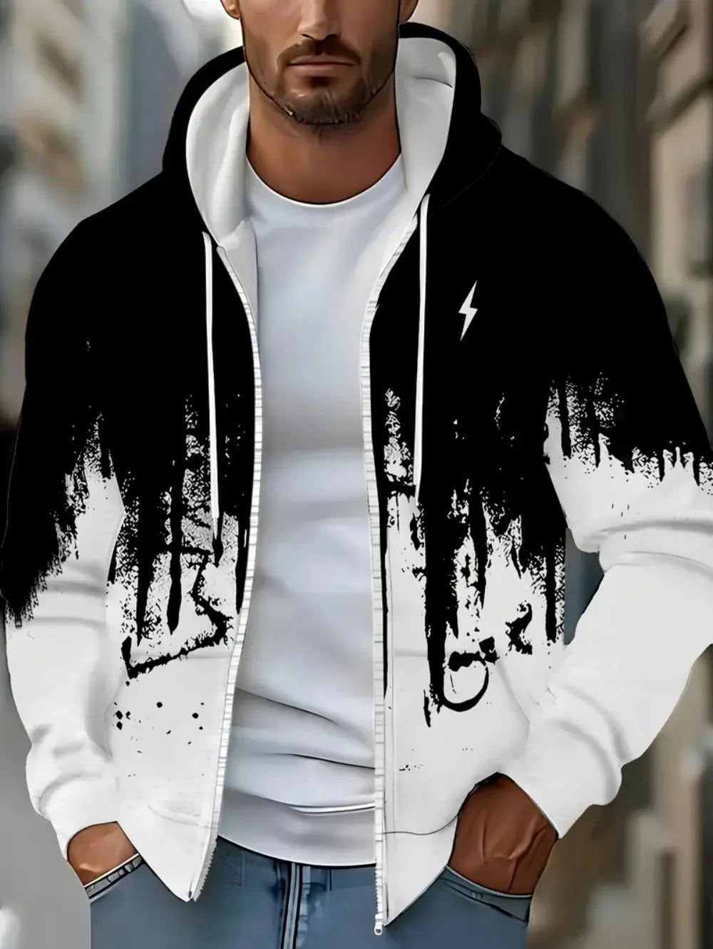 Fashion Gradient Graphic Hooded Zip-Up Casual Sports Pocket Design Long Sleeve Streetwear Outdoor Travel Street Oversized Hoodie