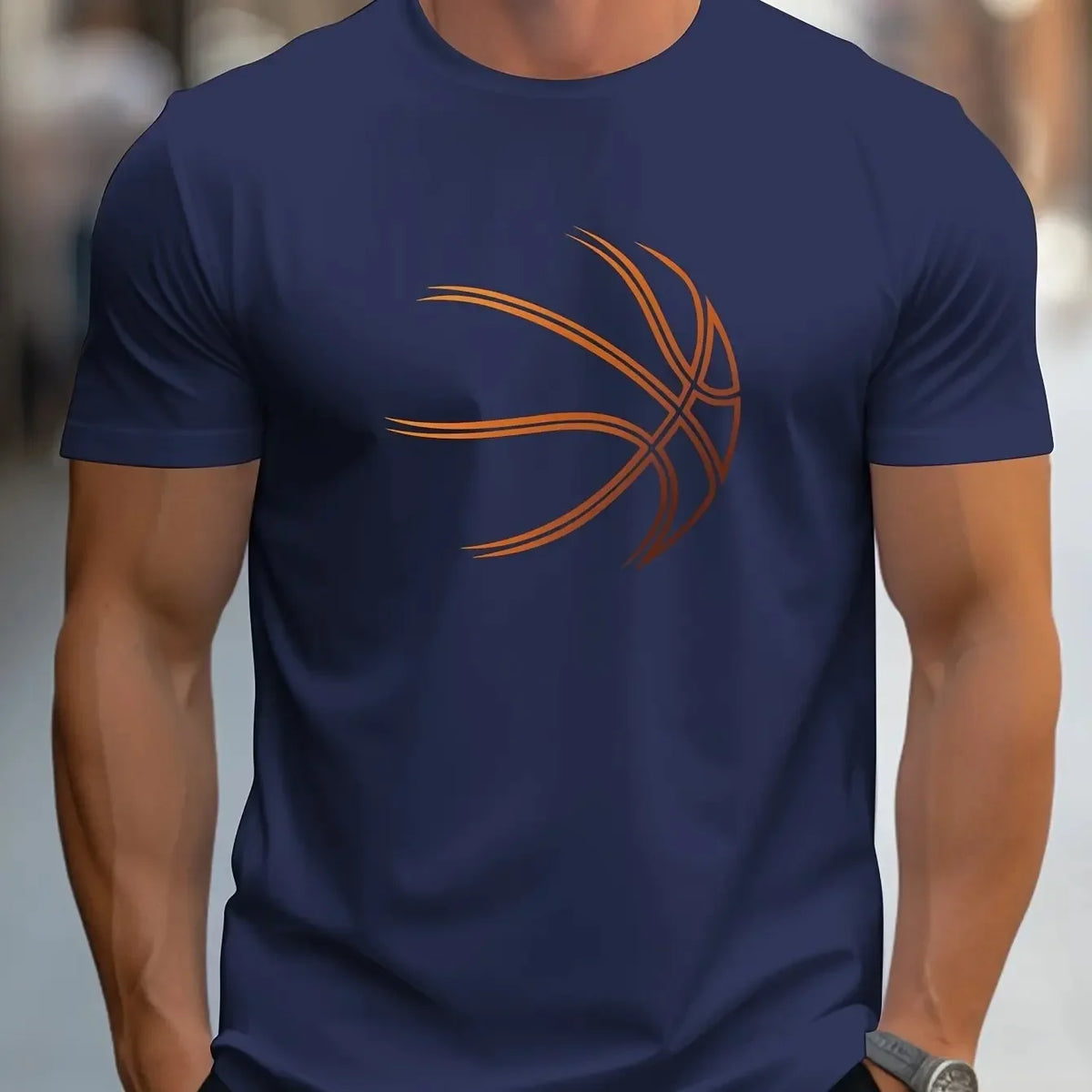 New Summer Men's Comfortable Casual Loose Oversized Basketball Pattern Print Sports Round Neck Short Sleeved T-shirt