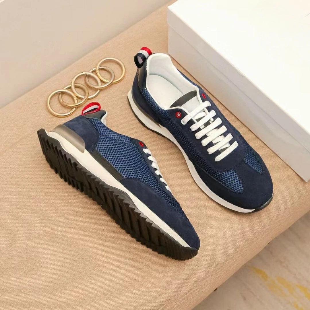 Luxury Brand Men's Shoes Handmade Casual Sneakers Mesh Suede Top-Grain Cowhide Upper Lining Breathable Footwear Holiday Gifts