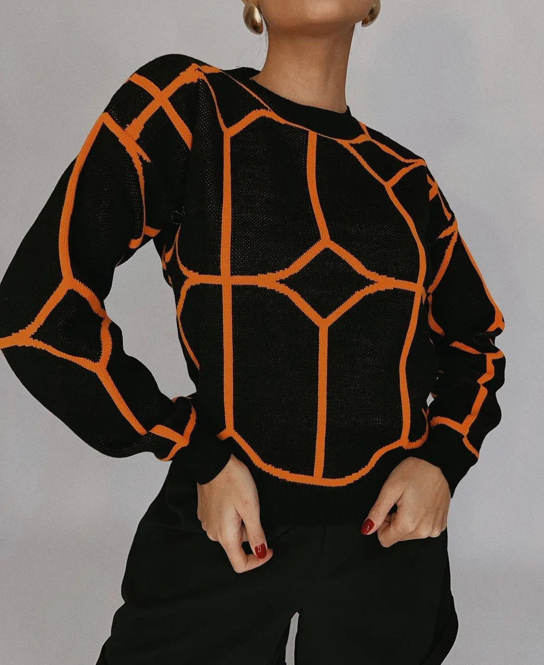 2026 NEW WOMEN FALL WINTER FASHION KNIT SWEATER, LINE PATTERN, CREW NECK, VERSATILE KNIT TOP