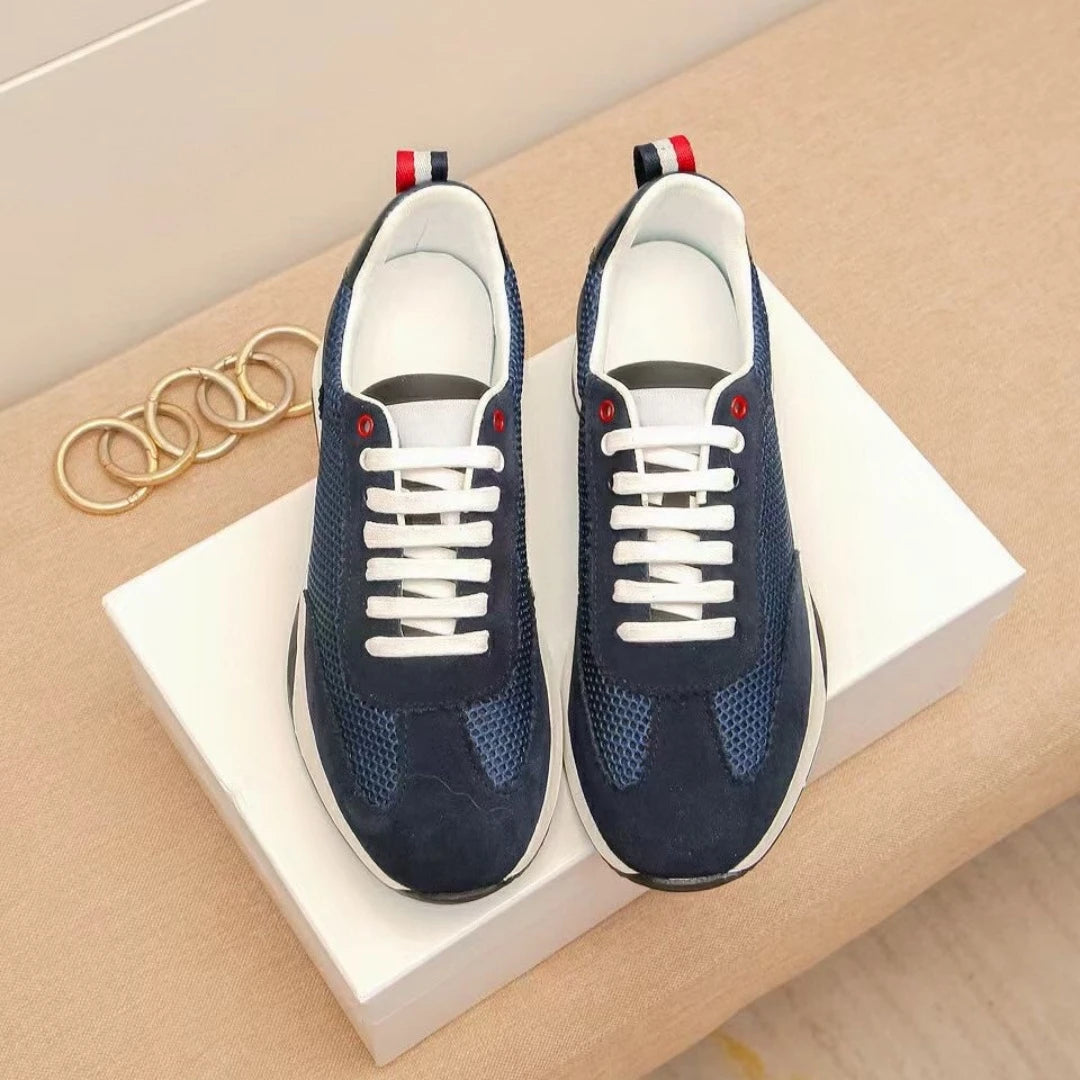 Luxury Brand Men's Shoes Handmade Casual Sneakers Mesh Suede Top-Grain Cowhide Upper Lining Breathable Footwear Holiday Gifts