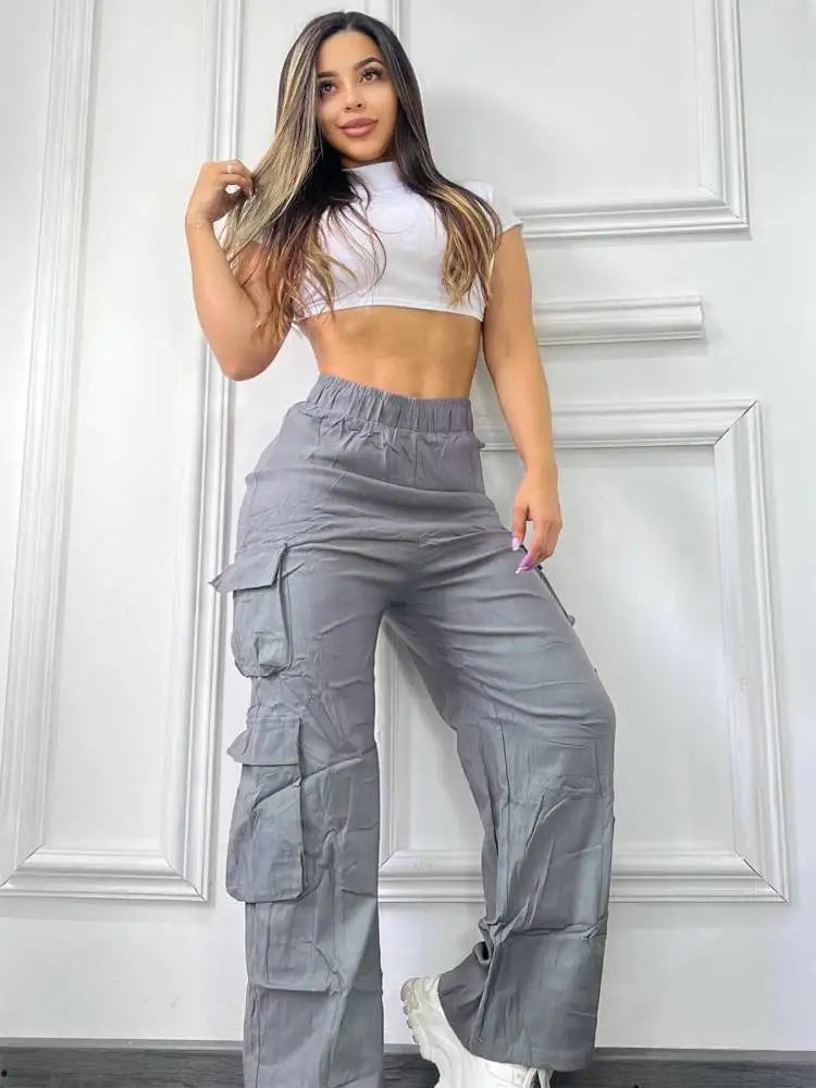 New Straight Cargo Pants Women High Waist Baggy Trousers Casual Wide Leg Slim Vintage Y2K Streetwear Pocket Fashion Casual Pants