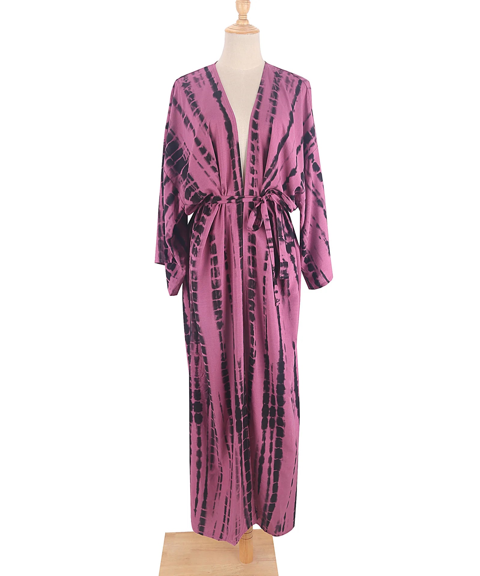 Bikini Cover Up Tie Dye Printed Women Long Beach Kimono Swimsuit Cape 2022 New Summer Beachwear Self Belted Bathing Suit