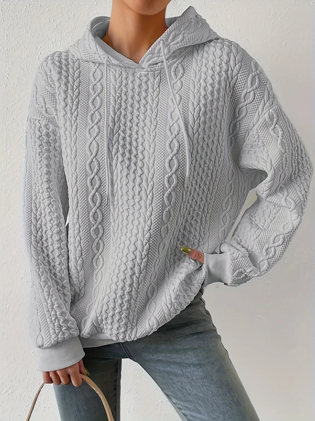 Women's 2026 Long-Sleeved Jacquard Hoodie Loose Sweater with Straps for Autumn Winter New Fashion Style