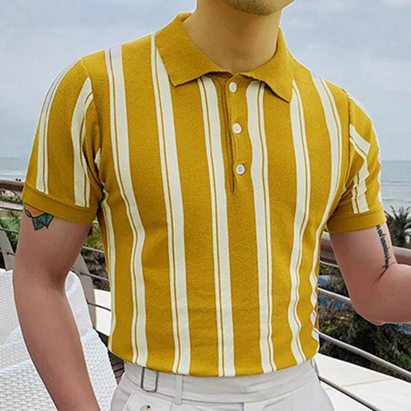 New European And American Style Jacquard Knit T-shirt Fashion Lapel Short-sleeved Business POLO Shirt In Multiple Colors