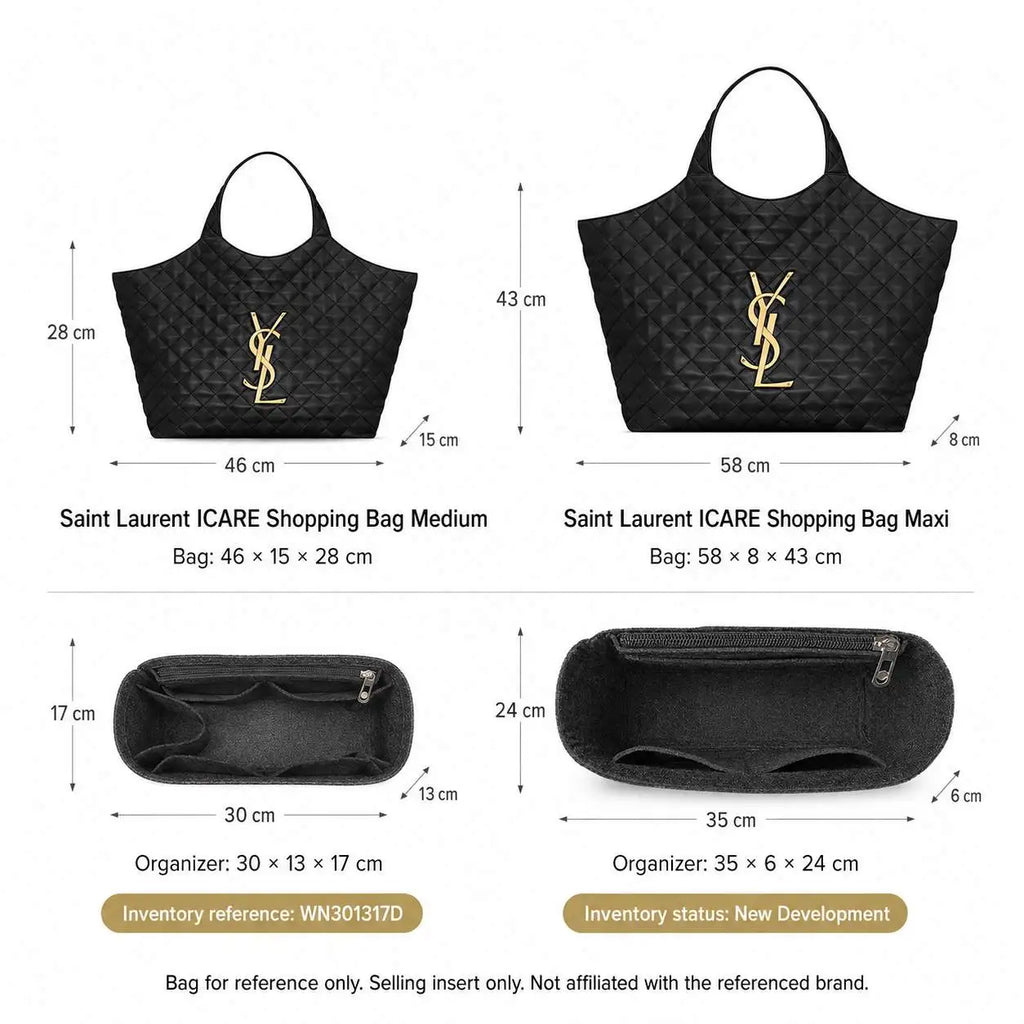 Organizer Insert Compatible with Saint Laurent ICARE Shopping Bag Maxi, Slim Waterproof Bag Liner with Zip Pocket 35 x 6 x 24 cm