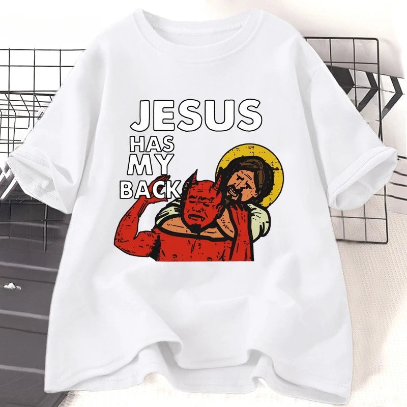 Jesus Has My Back Tshirt Funny Christian Jesus Brazilian Jiu-jitsu T-Shirt Religious Faith Tshirts Cotton Short Sleeve Clothes